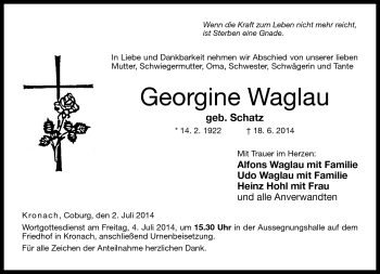 Traueranzeige von Georgine Waglau von Neue Presse Coburg