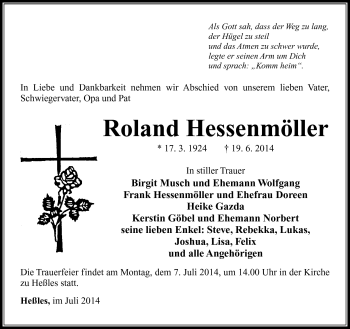 Traueranzeige von Roland Hessenmöller von Südthüringer Presse