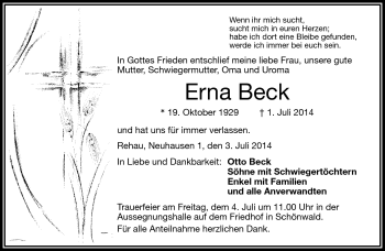 Traueranzeige von Erna Beck von Frankenpost