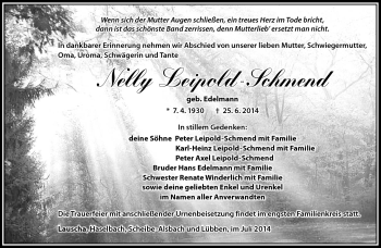 Traueranzeige von Nelly Leipold-Schmend von Südthüringer Presse