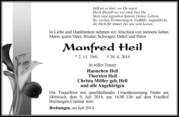 Traueranzeige von Manfred Heil von Südthüringer Presse