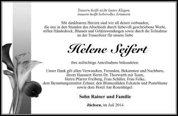 Traueranzeige von Helene Seifert von Südthüringer Presse