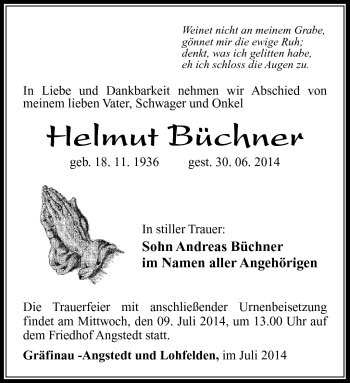 Traueranzeige von Helmut Büchner von Südthüringer Presse