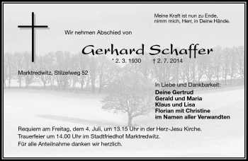 Traueranzeige von Gerhard Schaffer von Frankenpost