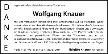 Traueranzeige von Wolfgang Knauer von Neue Presse Coburg