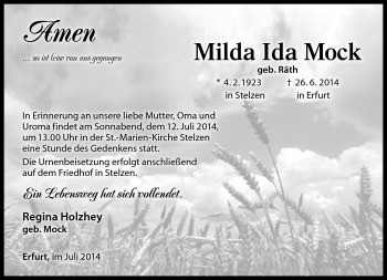 Traueranzeige von Milda Ida Mock von Südthüringer Presse