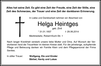 Traueranzeige von Helga Heintges von Frankenpost