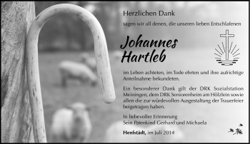 Traueranzeige von Johannes Hartleb von Südthüringer Presse