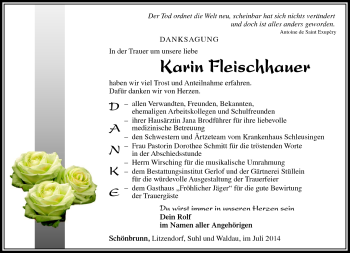 Traueranzeige von Karin Fleischhauer von Südthüringer Presse