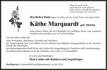 Traueranzeige von Käthe Marquardt von Südthüringer Presse