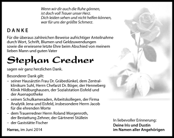 Traueranzeige von Stephan Credner von Südthüringer Presse