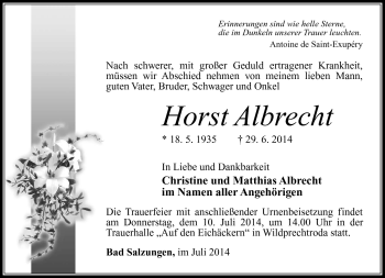 Traueranzeige von Horst Albrecht von Südthüringer Presse