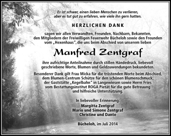 Traueranzeige von Manfred Zentgraf von Südthüringer Presse