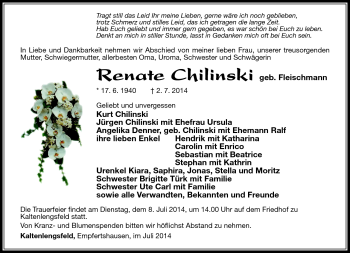 Traueranzeige von Renate Chilinski von Südthüringer Presse