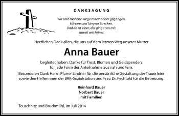 Traueranzeige von Anna Bauer von Neue Presse Coburg