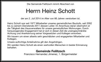 Traueranzeige von Heinz Schott von Frankenpost