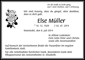 Traueranzeige von Else Müller von Frankenpost