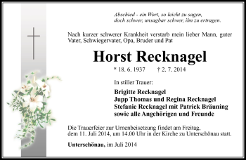 Traueranzeige von Horst Recknagel von Südthüringer Presse