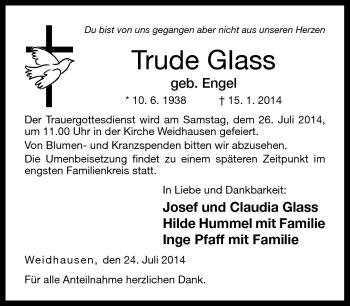 Traueranzeige von Trude Glass von Neue Presse Coburg