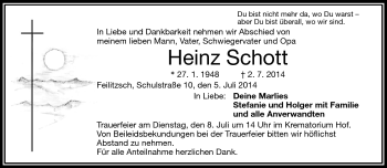 Traueranzeige von Heinz Schott von Frankenpost