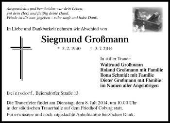 Traueranzeige von Siegmund Großmann von Neue Presse Coburg