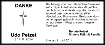 Traueranzeige von Udo Petzet von Frankenpost
