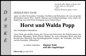 Traueranzeige von HorstWalda PoppPopp von Südthüringer Presse