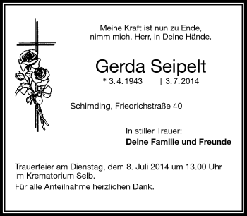 Traueranzeige von Gerda Seipelt von Frankenpost