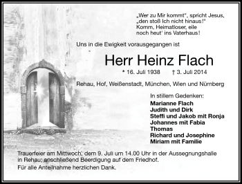 Traueranzeige von Heinz Flach von Frankenpost