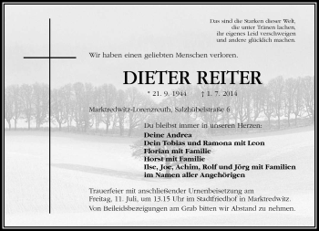 Traueranzeige von Dieter Reiter von Frankenpost