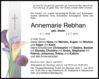 Traueranzeige von Annemarie Rebhan von Neue Presse Coburg