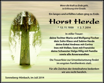 Traueranzeige von Horst Herde von Südthüringer Presse