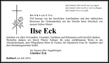 Traueranzeige von Ilse Eck von Südthüringer Presse
