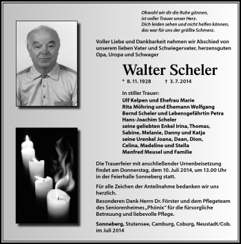 Traueranzeige von Walter Scheler von Südthüringer Presse