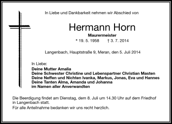 Traueranzeige von Herrmann Horn von Frankenpost