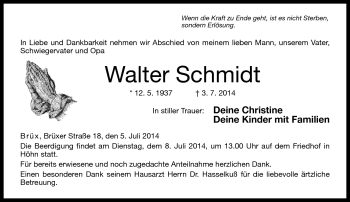 Traueranzeige von Walter Schmidt von Neue Presse Coburg