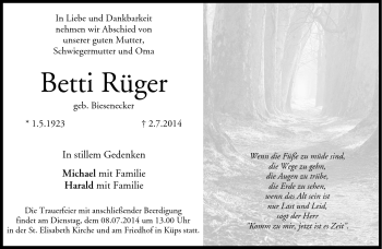 Traueranzeige von Betti Rüger von Neue Presse Coburg