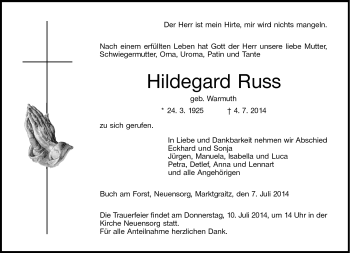 Traueranzeige von Hildegard Russ von Neue Presse Coburg