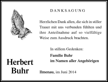 Traueranzeige von Herbert Buhr von Südthüringer Presse