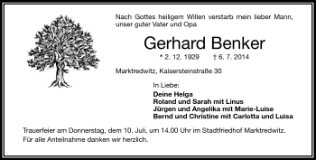 Traueranzeige von Gerhard Benker von Frankenpost