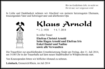 Traueranzeige von Klaus Arnold von Südthüringer Presse