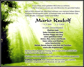 Traueranzeige von Mario Rudolf von Südthüringer Presse