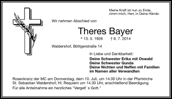 Traueranzeige von Theres Bayer von Frankenpost