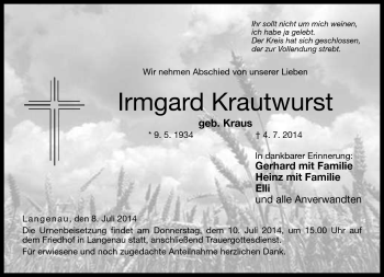 Traueranzeige von Irmgard Krautwurst von Neue Presse Coburg