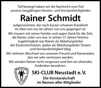 Traueranzeige von Rainer Schmidt von Neue Presse Coburg