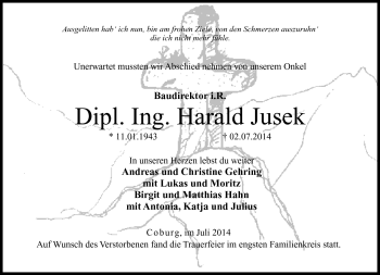 Traueranzeige von Harald Jusek von Neue Presse Coburg