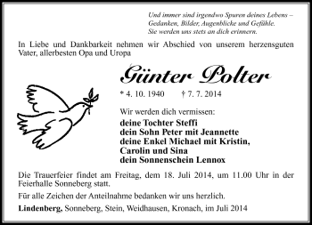 Traueranzeige von Günter Polter von Südthüringer Presse