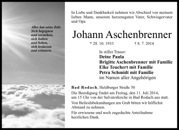 Traueranzeige von Johann Aschenbrenner von Neue Presse Coburg