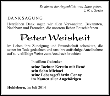 Traueranzeige von Peter Weisheit von Südthüringer Presse