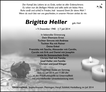 Traueranzeige von Brigitta Heller von Südthüringer Presse
